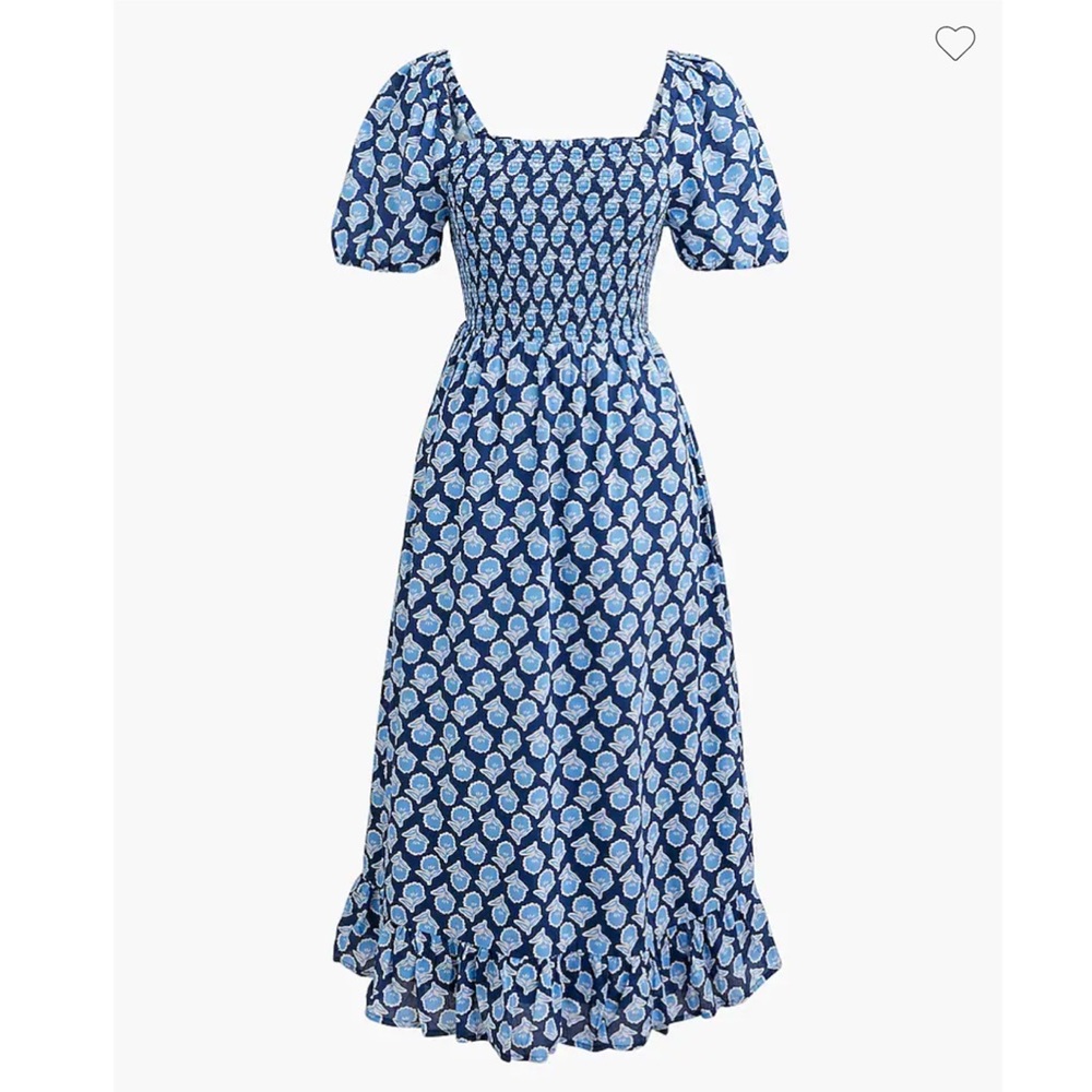 JCrew Factory Smocked Midi Blue Flowers dress